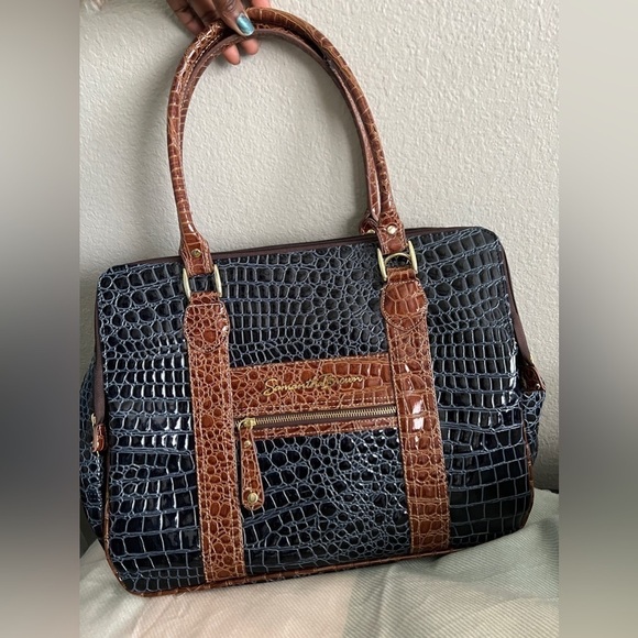 SAMANTHA Brown Travel Bag Purse Tote laptop Croc Embossed - Picture 8 of 13